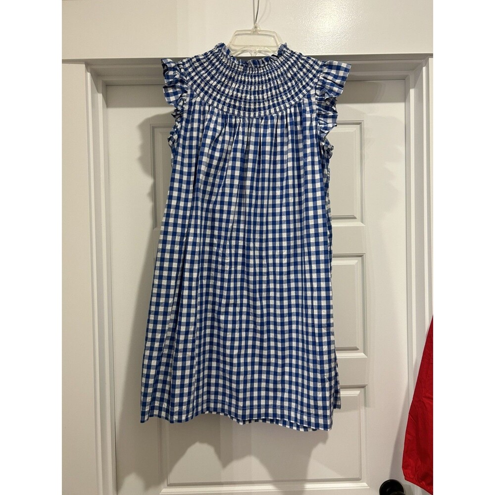 Crown & Ivy Smocked Sleeveless Dress Size M Blue White Checked Modest Preppy